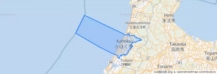 Mapa de ubicacion de かほく市.