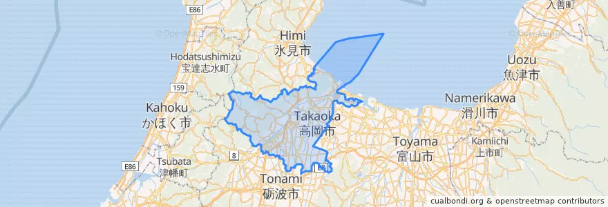 Mapa de ubicacion de 高岡市.