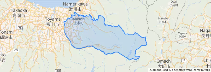 Mapa de ubicacion de 中新川郡.