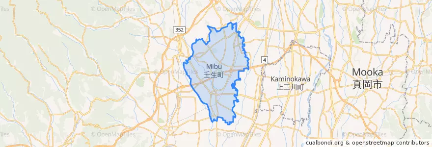 Mapa de ubicacion de 壬生町.