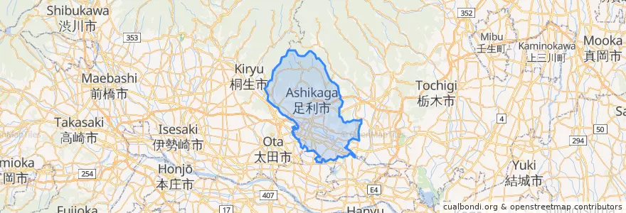 Mapa de ubicacion de 足利市.