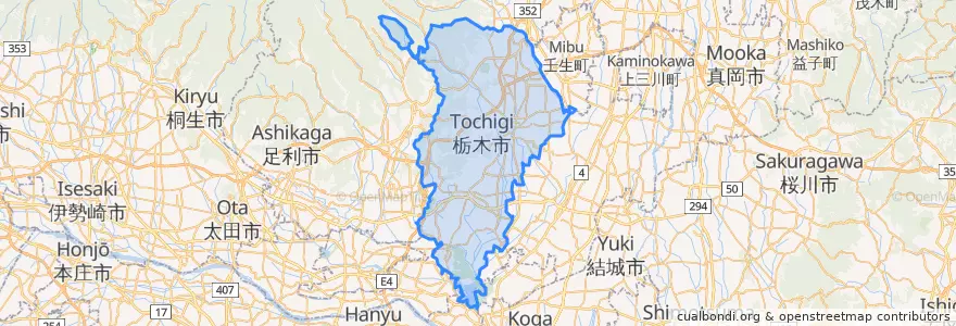 Mapa de ubicacion de 栃木市.