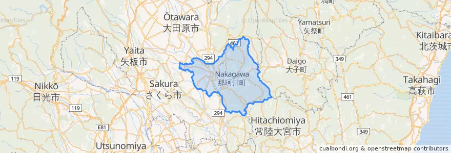 Mapa de ubicacion de 那珂川町.