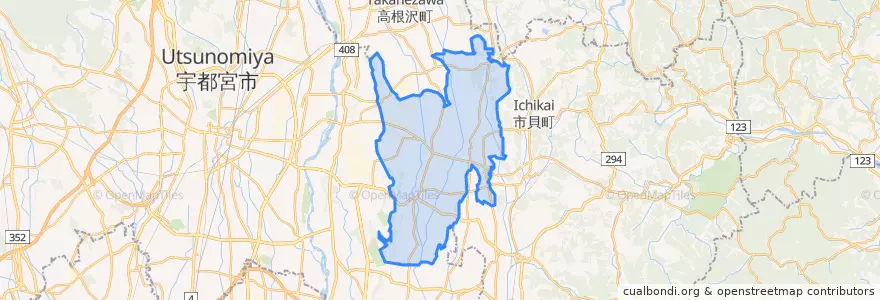 Mapa de ubicacion de 芳賀町.