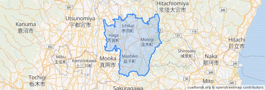 Mapa de ubicacion de 芳賀郡.