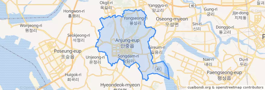 Mapa de ubicacion de 안중읍.