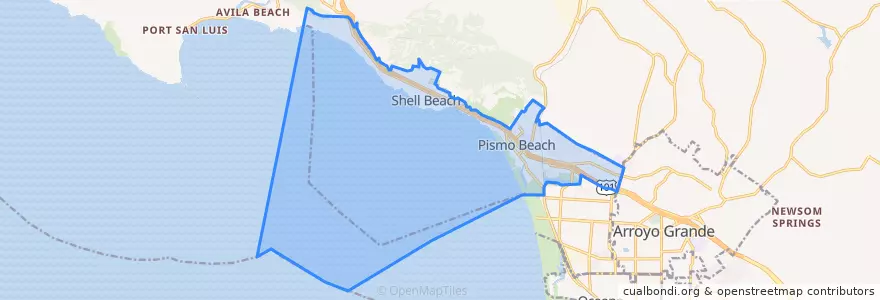 Mapa de ubicacion de Pismo Beach.
