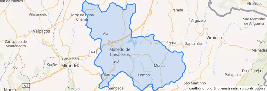 Mapa de ubicacion de Macedo de Cavaleiros.