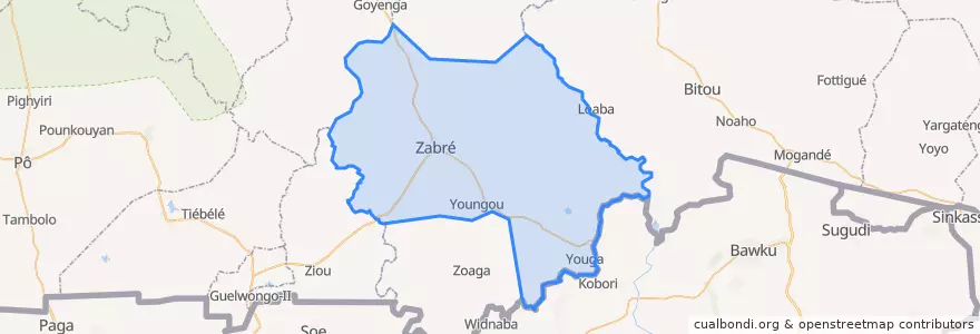 Mapa de ubicacion de Zabré.