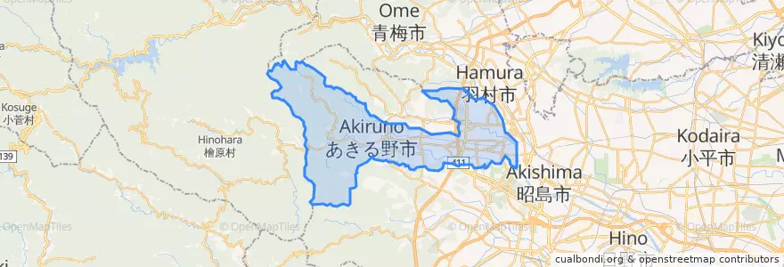 Mapa de ubicacion de あきる野市.