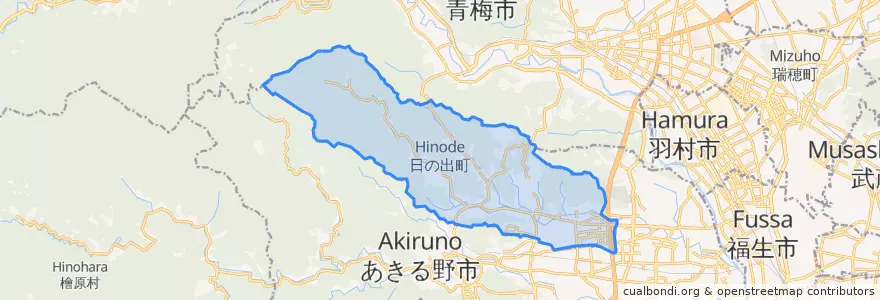 Mapa de ubicacion de 日の出町.