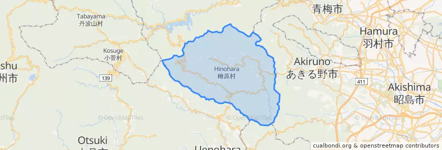Mapa de ubicacion de 檜原村.
