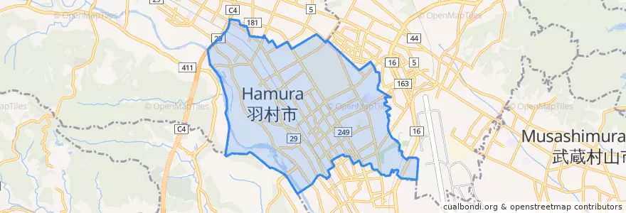 Mapa de ubicacion de 羽村市.