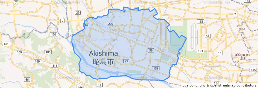 Mapa de ubicacion de 昭島市.