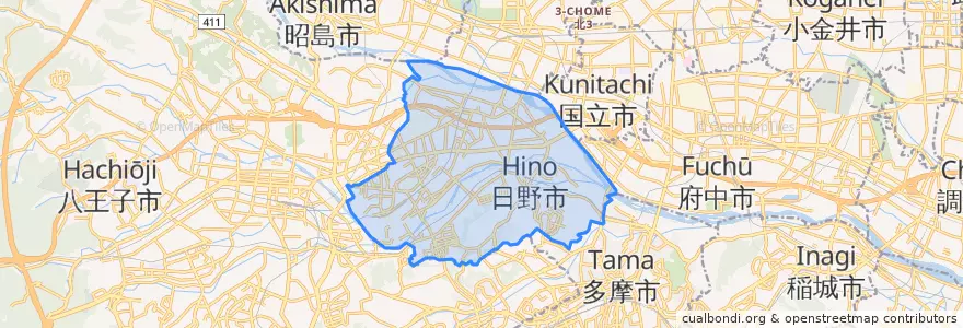 Mapa de ubicacion de 日野市.