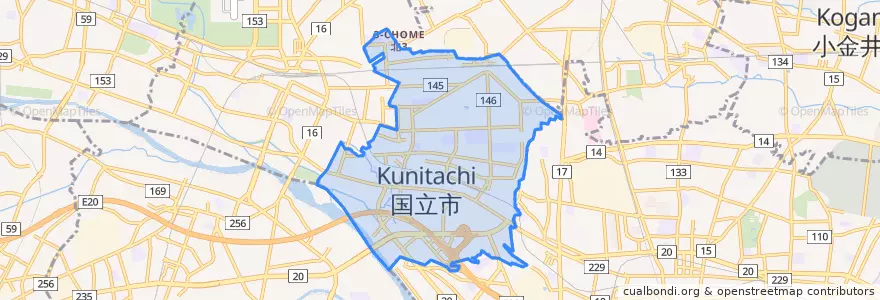 Mapa de ubicacion de Kunitachi.