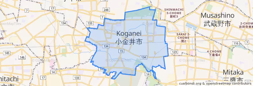 Mapa de ubicacion de 小金井市.