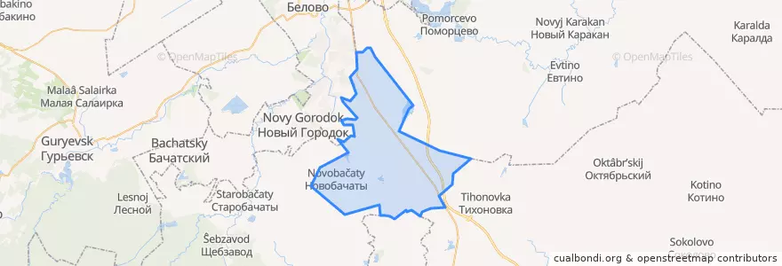 Mapa de ubicacion de Новобачатское сельское поселение.