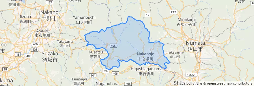 Mapa de ubicacion de 中之条町.