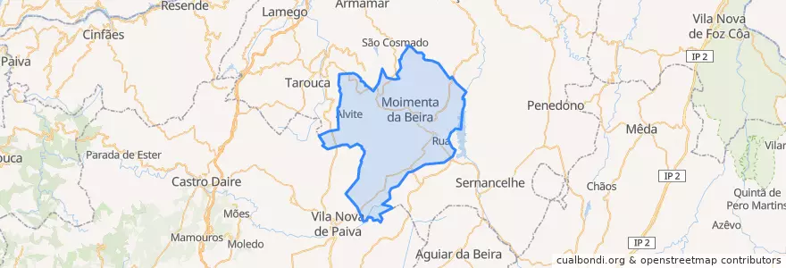 Mapa de ubicacion de Moimenta da Beira.