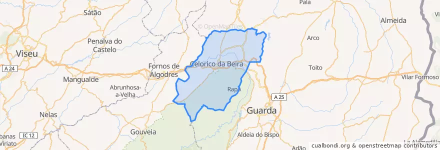 Mapa de ubicacion de Celorico da Beira.