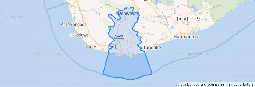 Mapa de ubicacion de මාතර දිස්ත්‍රික්කය.