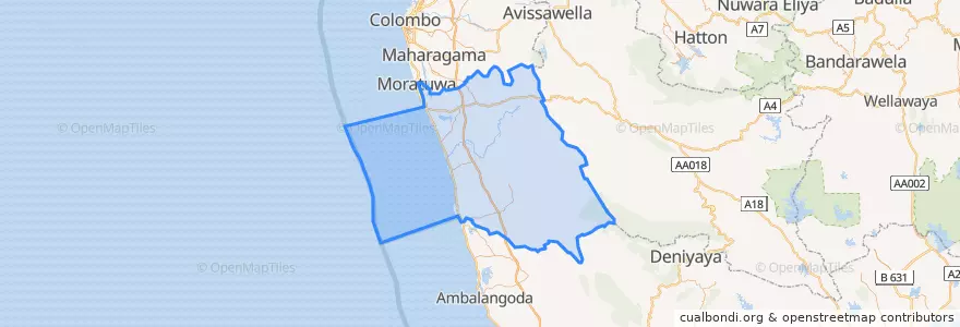 Mapa de ubicacion de කළුතර දිස්ත්‍රික්කය.