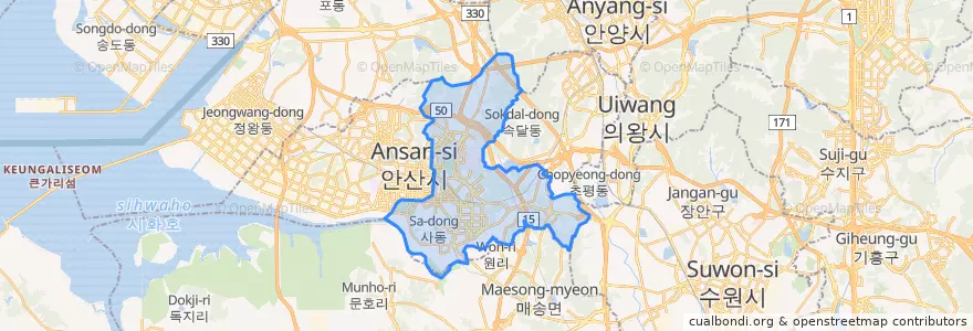 Mapa de ubicacion de 상록구.