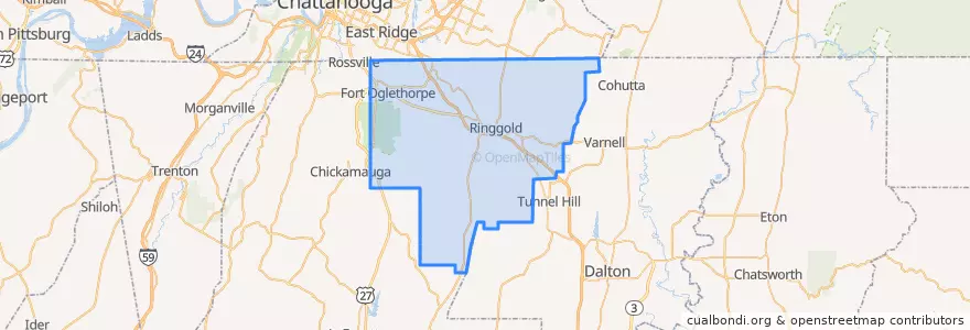 Mapa de ubicacion de Catoosa County.
