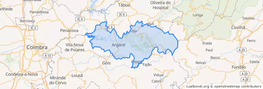 Mapa de ubicacion de Arganil.