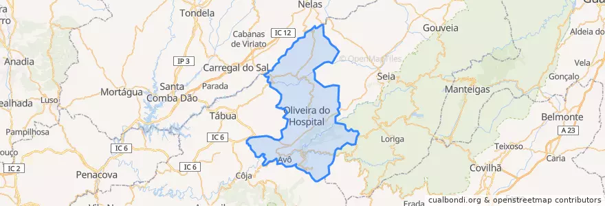 Mapa de ubicacion de Oliveira do Hospital.