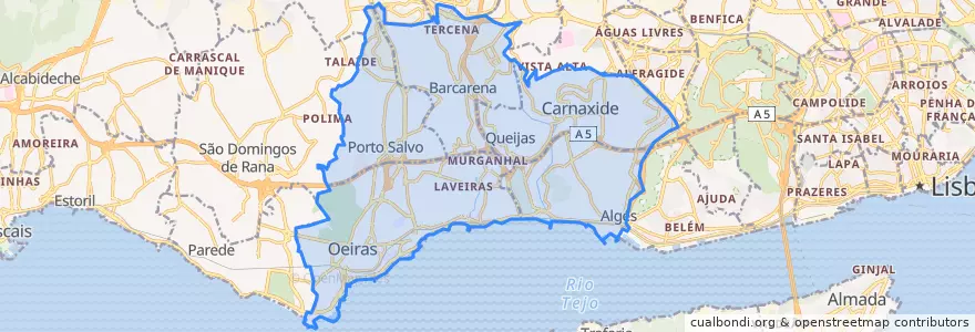 Mapa de ubicacion de Oeiras.