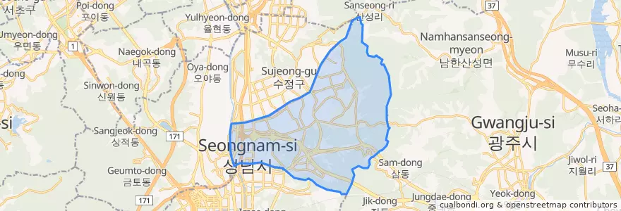 Mapa de ubicacion de 중원구.