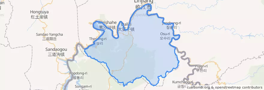 Mapa de ubicacion de 중강군.