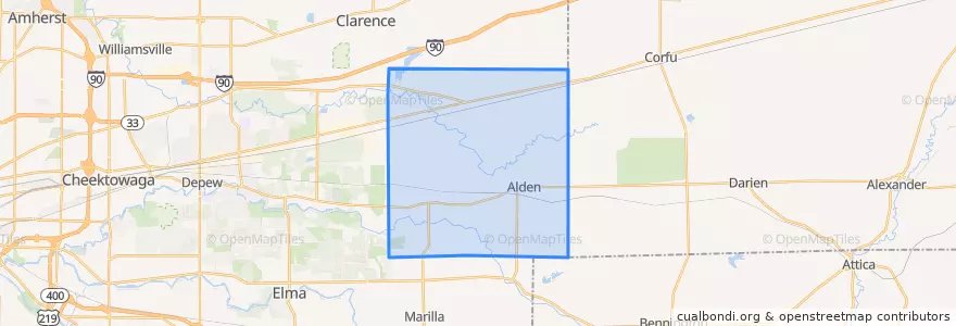 Mapa de ubicacion de Alden Town.