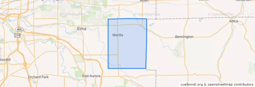 Mapa de ubicacion de Marilla Town.