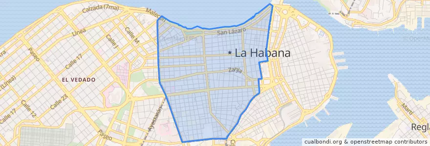 Mapa de ubicacion de Centro Habana.