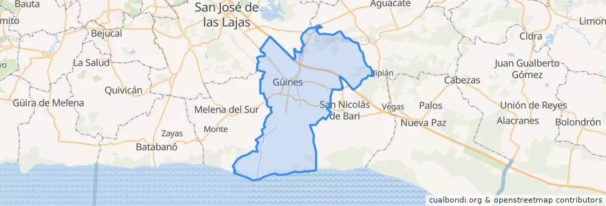 Mapa de ubicacion de Güines.