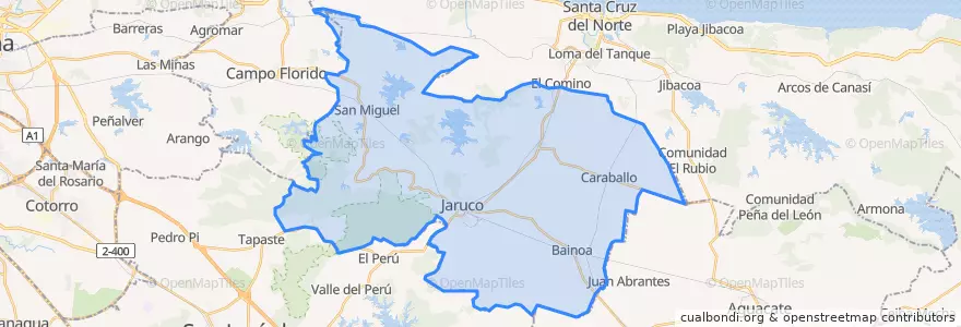 Mapa de ubicacion de Jaruco.