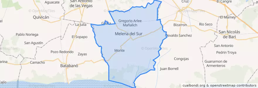 Mapa de ubicacion de Melena del Sur.