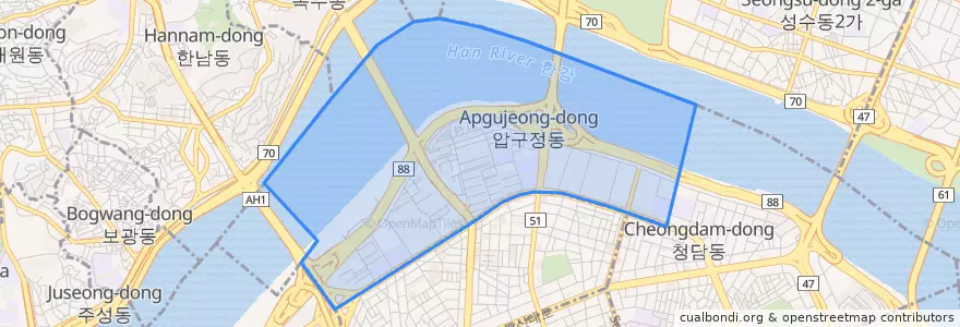 Mapa de ubicacion de 압구정동.