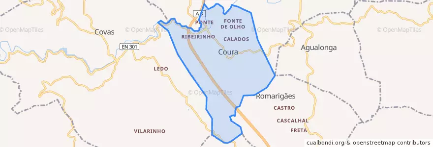 Mapa de ubicacion de Coura.