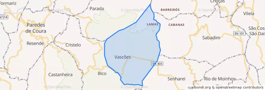 Mapa de ubicacion de Vascões.