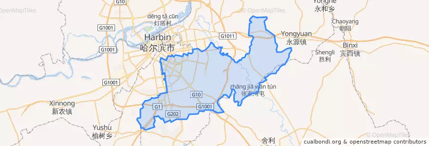 Mapa de ubicacion de Xiangfang District.
