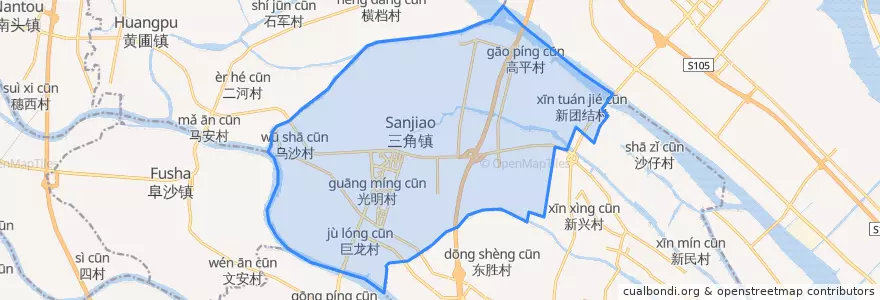 Mapa de ubicacion de Sanjiao.