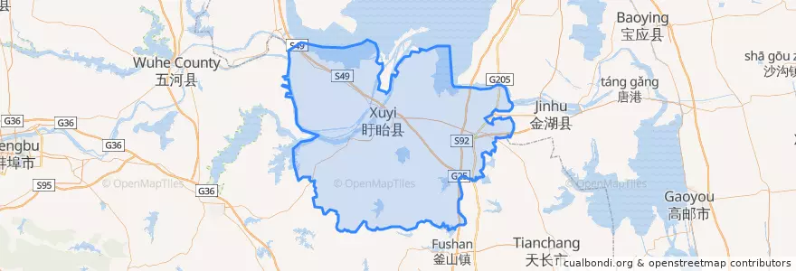Mapa de ubicacion de 盱眙县 (Xuyi).