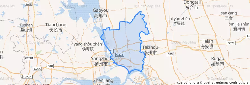 Mapa de ubicacion de 江都区 (Jiangdu).