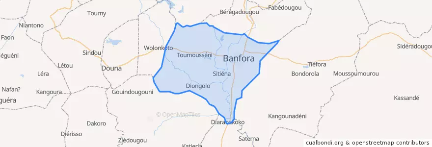 Mapa de ubicacion de Banfora.