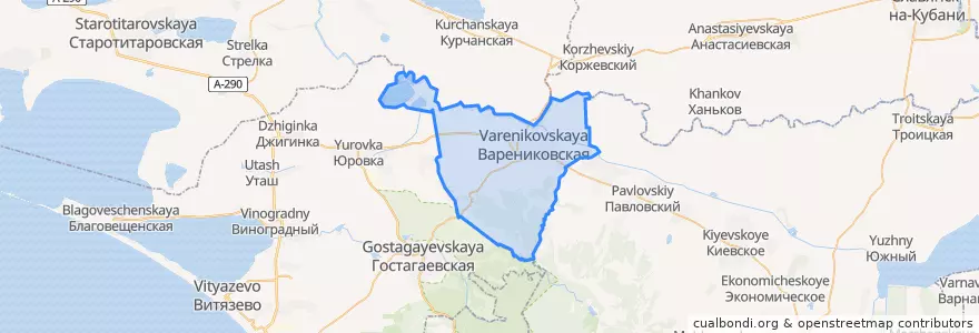 Mapa de ubicacion de Варениковское сельское поселение.