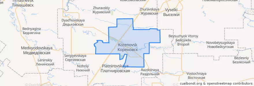 Mapa de ubicacion de Кореновское городское поселение.